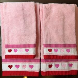 Pink Heart Embroidered Towels